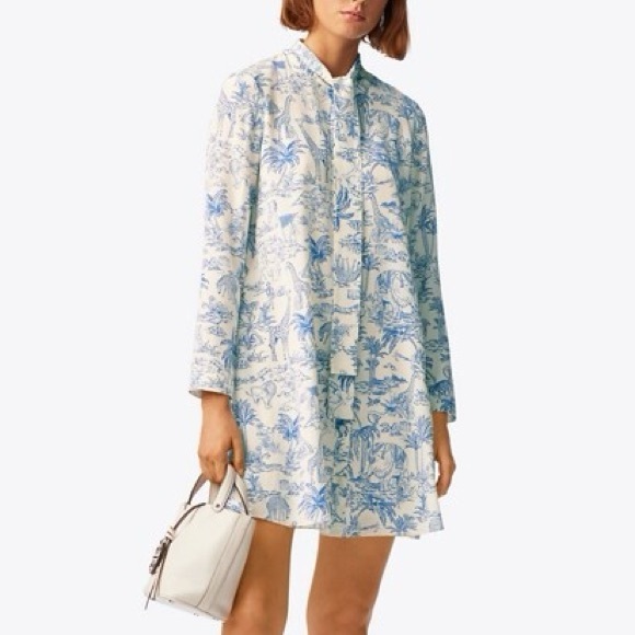 Tory Burch Dresses & Skirts - Tory Burch White Dress with Blue Scenic Print